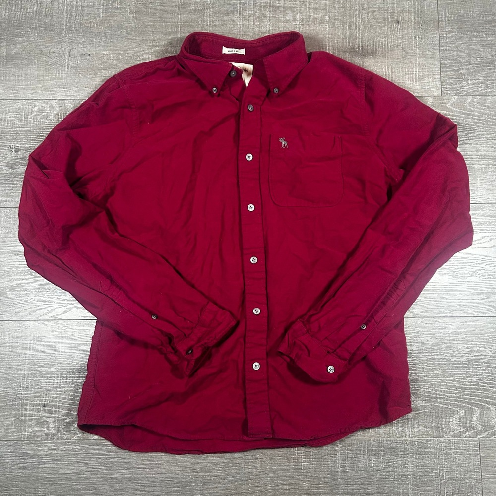 Abercrombie & Fitch Mens XXL Burgundy Red Muscle Fit Button Down Long Sleeve